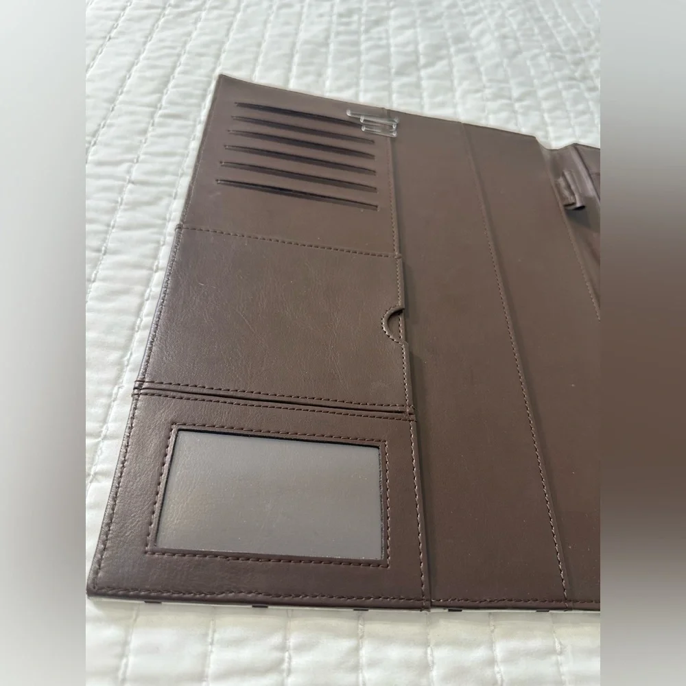 Modern Cross Pattern Leather Padfolio with Brown And Blue Trim